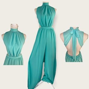 Jasmine Pant Jumpsuit - Mint Green - Open Back - Size L